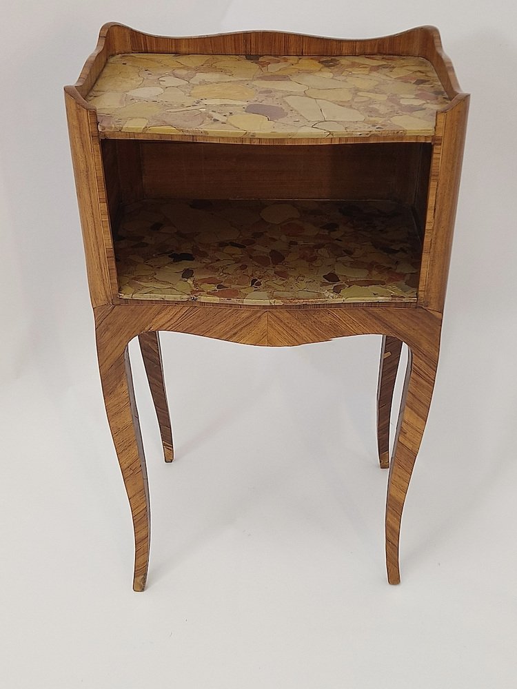 18th Century Louis XV Side Table in Oak, Wood, Rosewood, Marble, Walnut