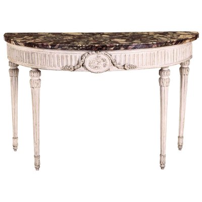 18th-Century Louis XVI Italian Demilune Ivory Painted Console Table-MBH-1032704