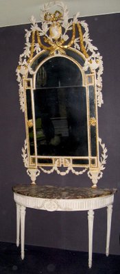 18th-Century Louis XVI Italian Demilune Ivory Painted Console Table-MBH-1032704