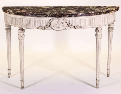 18th-Century Louis XVI Italian Demilune Ivory Painted Console Table-MBH-1032704