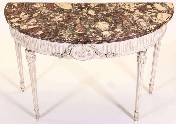 18th-Century Louis XVI Italian Demilune Ivory Painted Console Table-MBH-1032704