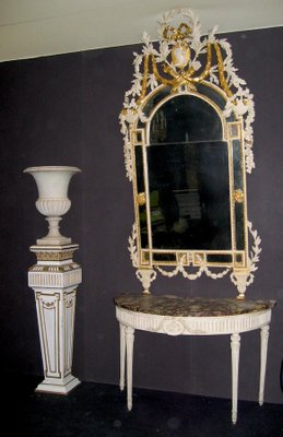 18th-Century Louis XVI Italian Demilune Ivory Painted Console Table-MBH-1032704