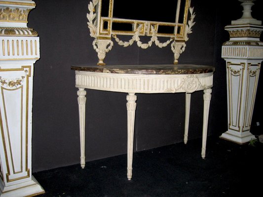 18th-Century Louis XVI Italian Demilune Ivory Painted Console Table-MBH-1032704