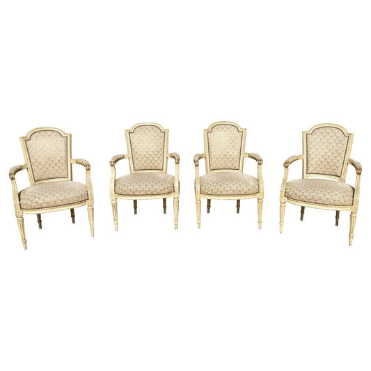 18th Century Louis XVI Lacquered Cabriolet Armchairs, Set of 4