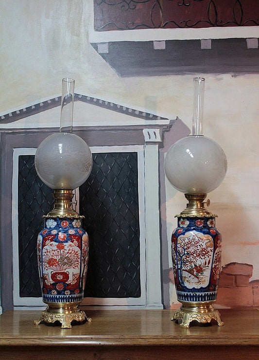 18th Century Oil Lamps on Imari Vases, Set of 2