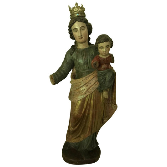 18th Century Polychrome Limewood Statue of H.Maria and Child Jezus