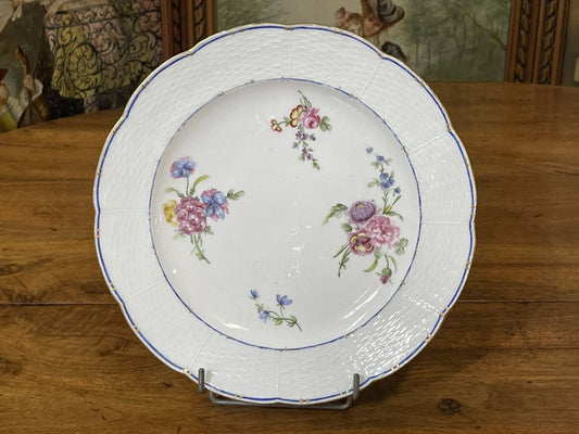 18th Century Porcelain Plate with Polychrome & Flowers from Sèvres