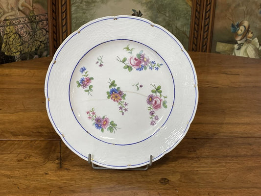 18th Century Porcelain Plate with Polychrome & Flowers from Sèvres