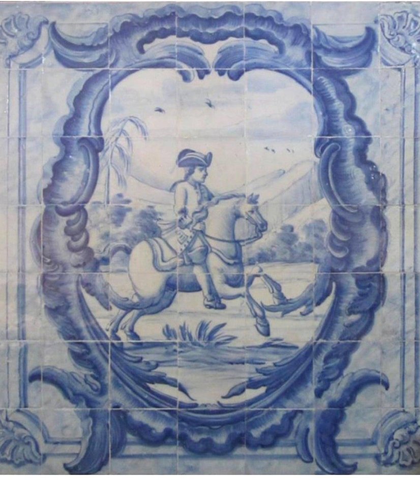 18th Century Portuguese Azulejo Tiles Panel with Hunting Scene