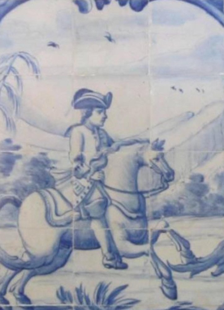 18th Century Portuguese Azulejo Tiles Panel with Hunting Scene