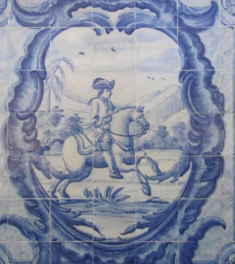 18th Century Portuguese Azulejo Tiles Panel with Hunting Scene