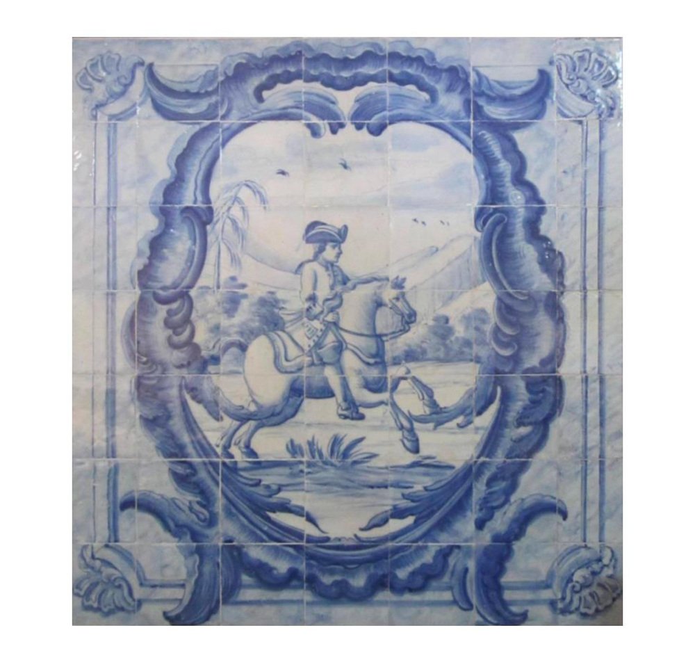 18th Century Portuguese Azulejo Tiles Panel with Hunting Scene