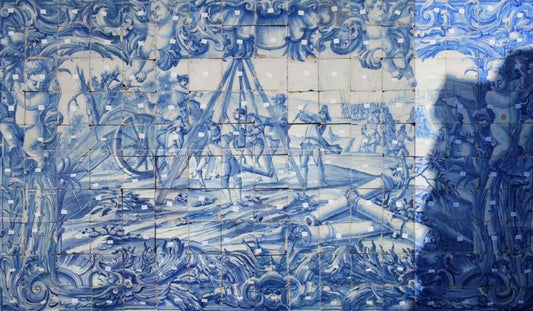 18th Century Portuguese Azulejos Tiles Panel with Battle Scene