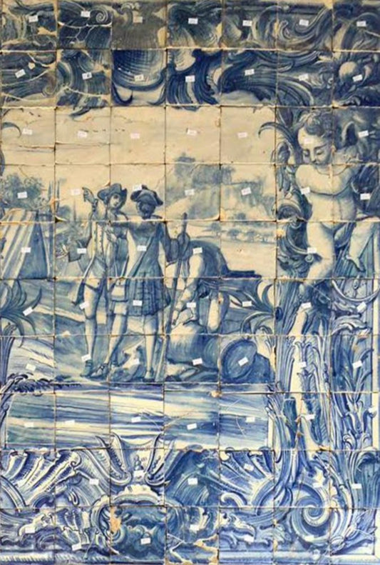 18th Century Portuguese Azulejos Tiles Panel with Battle Scene