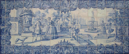 18th Century Portuguese Azulejos Tiles Panel with Contryside Scene