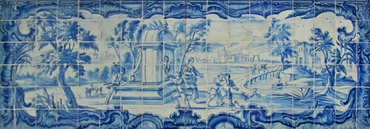 18th Century Portuguese Azulejos Tiles Panel with Countryside Decor