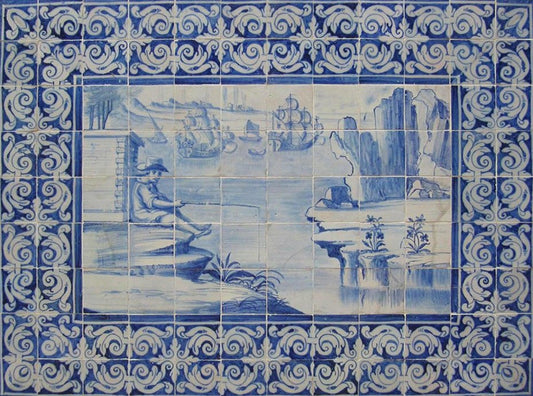 18th Century Portuguese Azulejos Tiles Panel with Countryside Scene