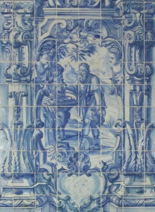 18th Century Portuguese Azulejos Tiles Panel with Countryside Scene