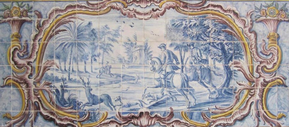 18th Century Portuguese Azulejos Tiles Panel with Countryside Scene