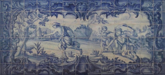 18th Century Portuguese Azulejos Tiles Panel with Countryside Scene