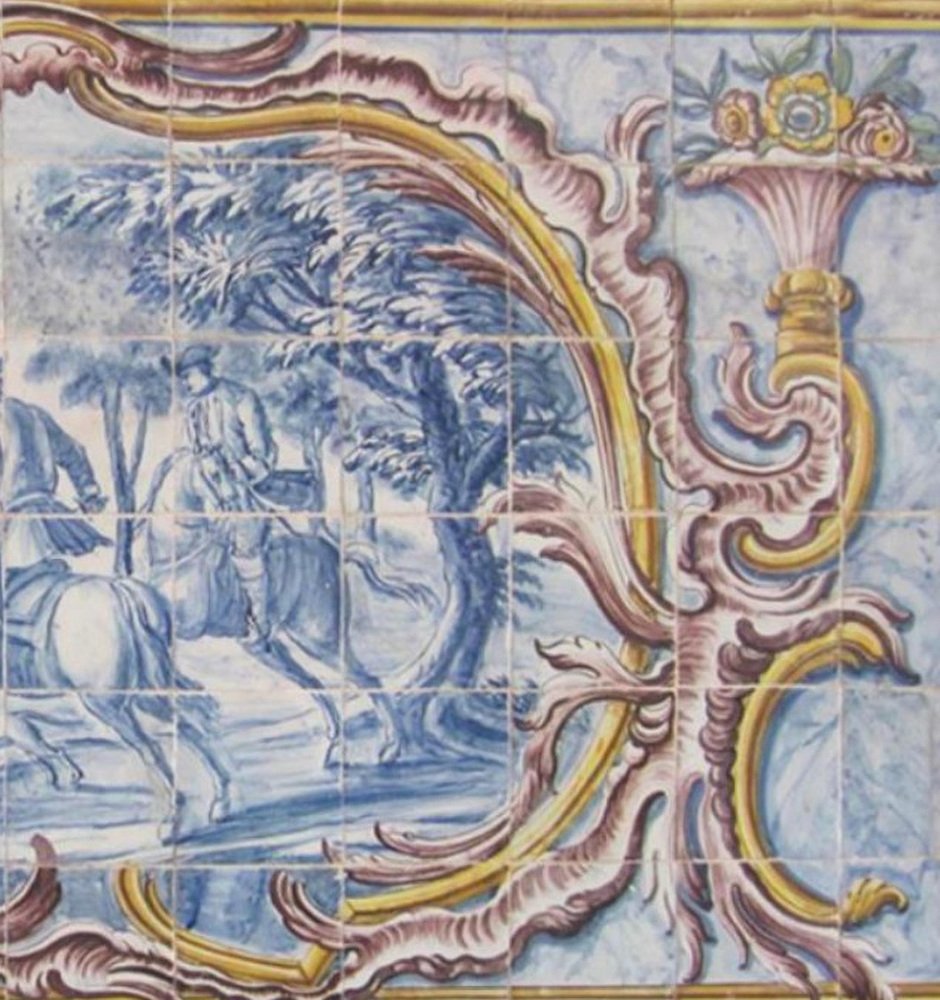 18th Century Portuguese Azulejos Tiles Panel with Countryside Scene