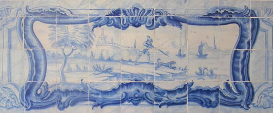 18th Century Portuguese Azulejos Tiles Panel with Countryside Scene