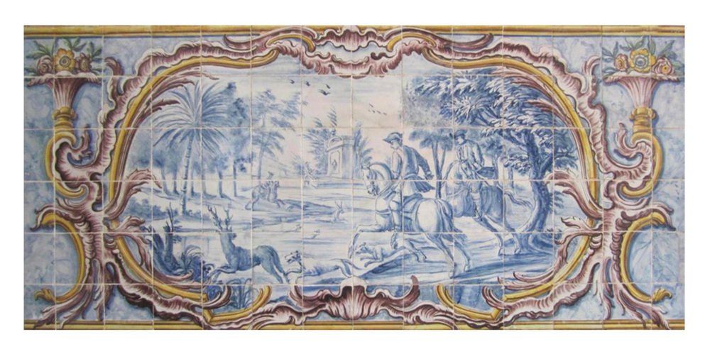 18th Century Portuguese Azulejos Tiles Panel with Countryside Scene