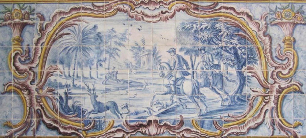 18th Century Portuguese Azulejos Tiles Panel with Countryside Scene