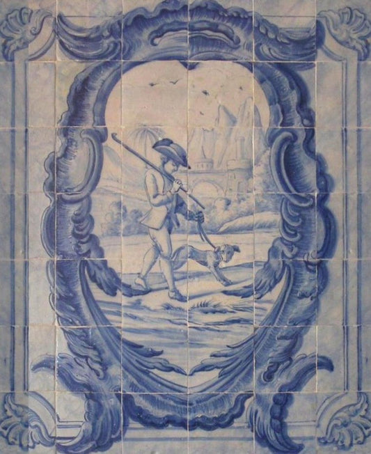 18th Century Portuguese Azulejos Tiles Panel with Hunting Scene