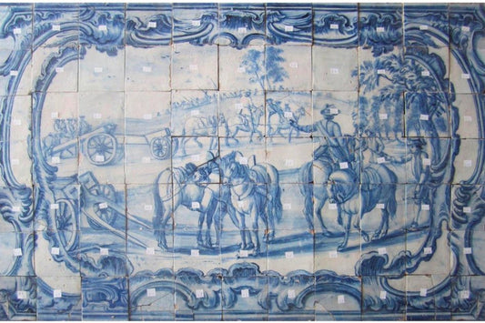 18th Century Portuguese Azulejos Tiles Panel with Hunting Scene