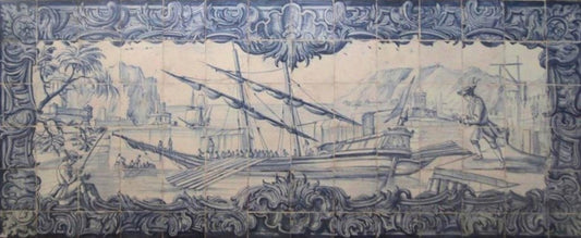 18th Century Portuguese Azulejos Tiles Panel with River Scene