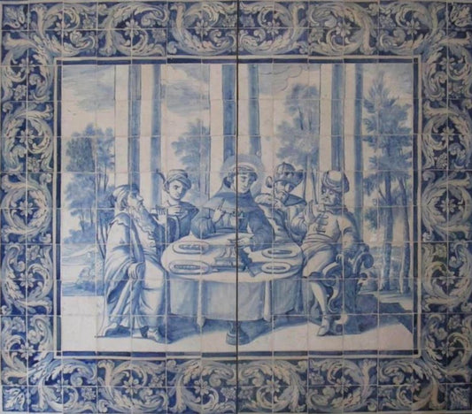 18th Century Portuguese Azulejos Tiles Panel with Saint Antony Decor