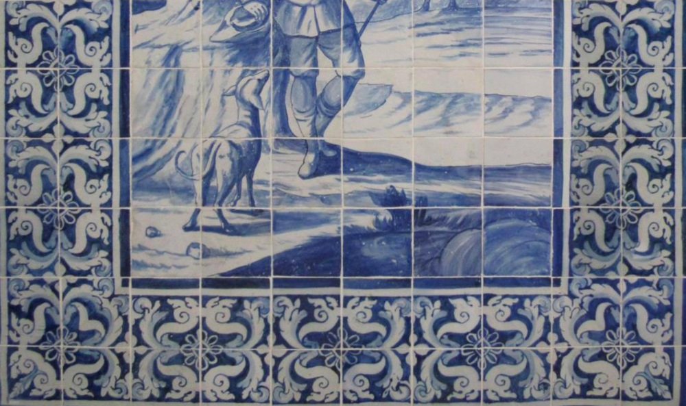 18th Century Portuguese Azulejos Tiles Panel with The Boy and The Dog