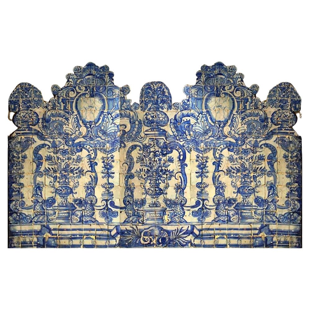 18th Century Portuguese Azulejos Tiles Panel with Vases Decor