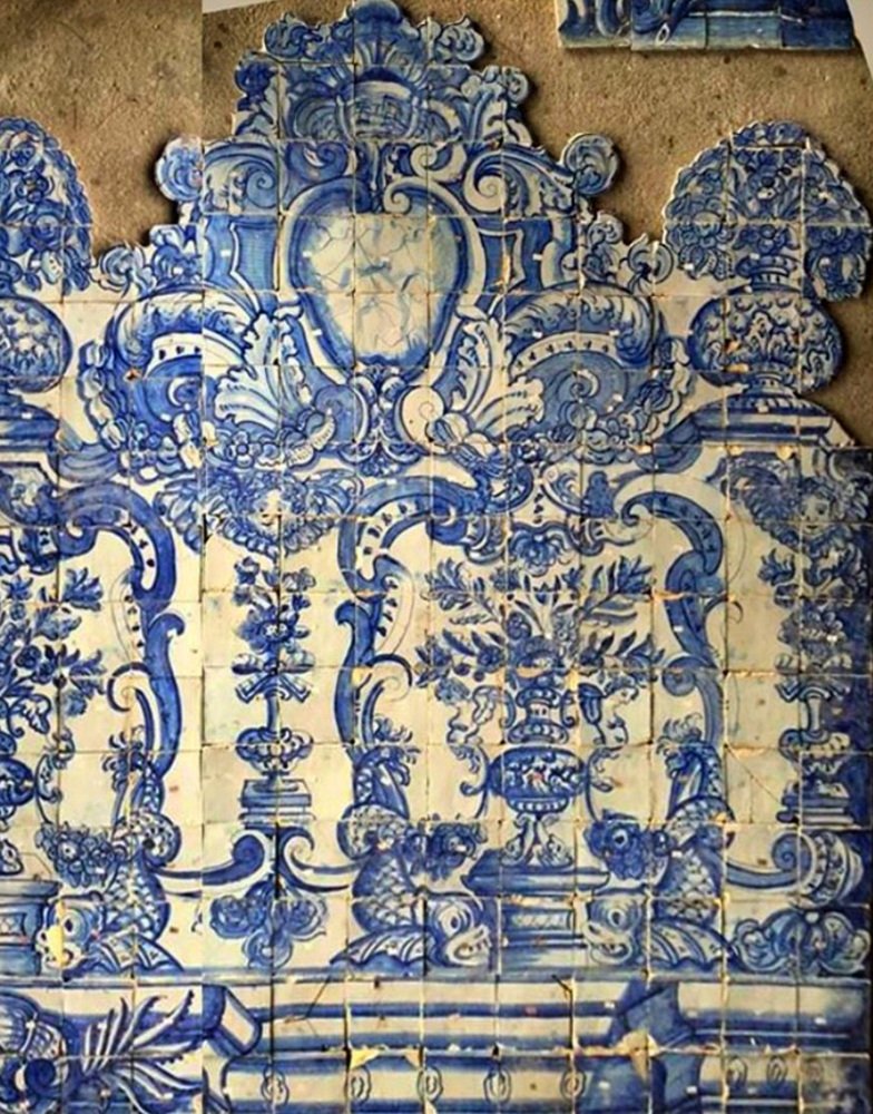 18th Century Portuguese Azulejos Tiles Panel with Vases Decor