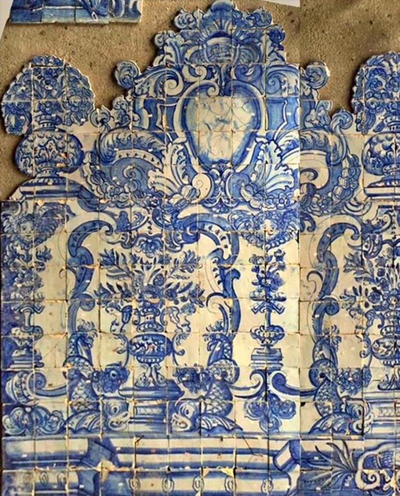 18th Century Portuguese Azulejos Tiles Panel with Vases Decor