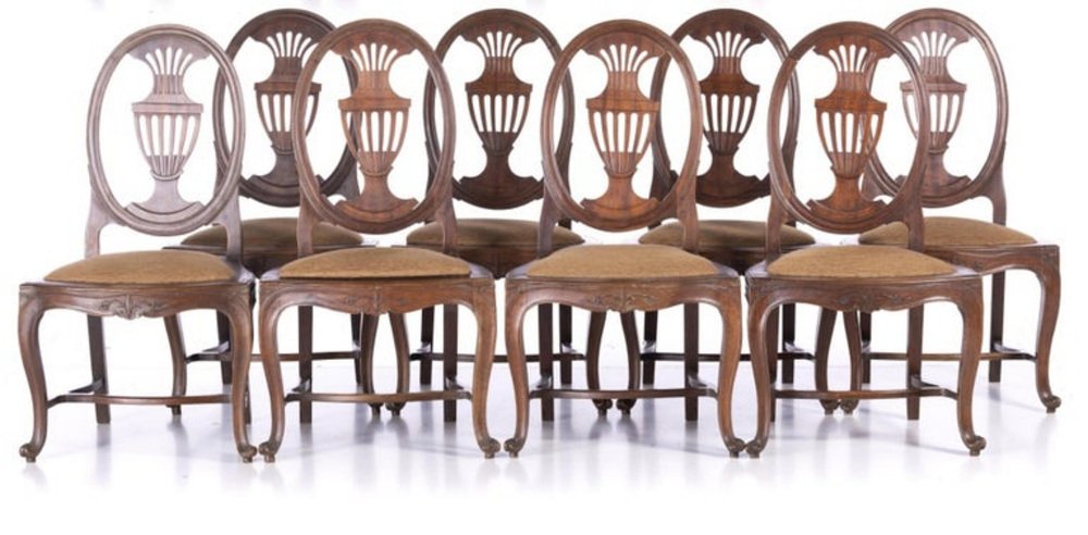 18th Century Portuguese Chairs and Sofa in Oilwood, Set of 9