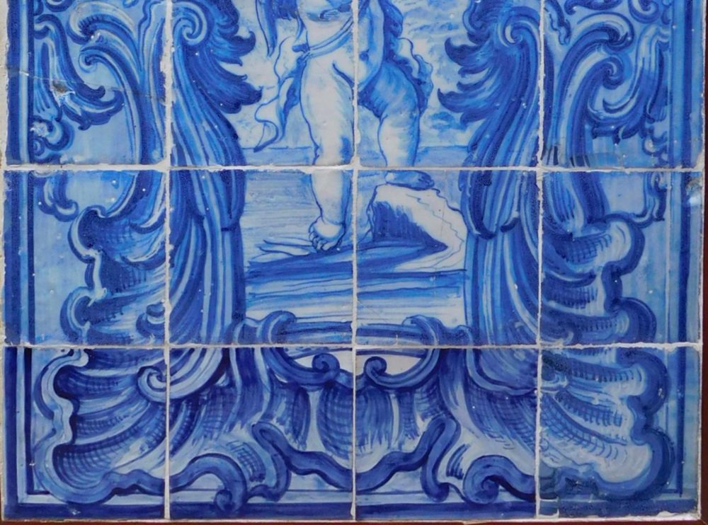 18th Century Portuguese Tiles Panel with Cupid Decor, Set of 24