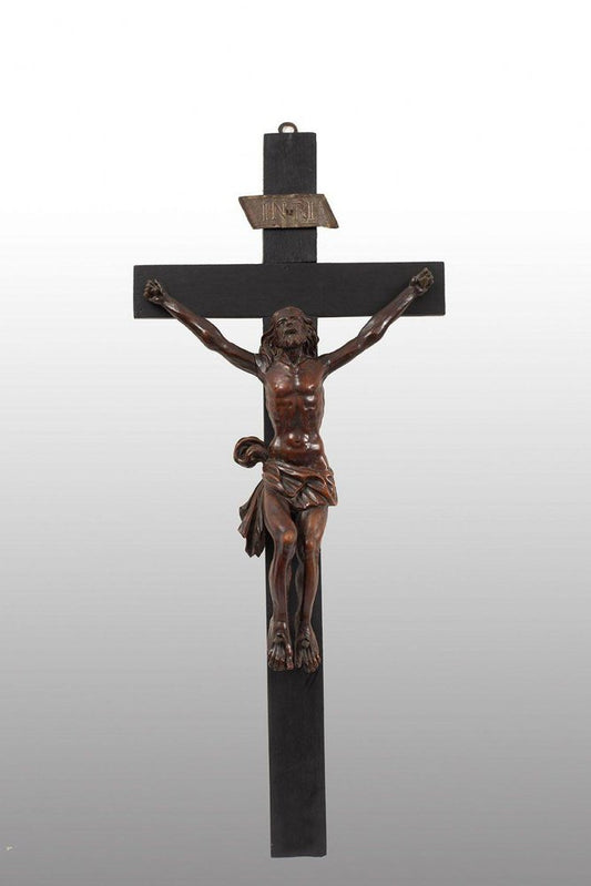 18th Century Sculpture in Carved Wood Depicting Christ on the Cross, Naples