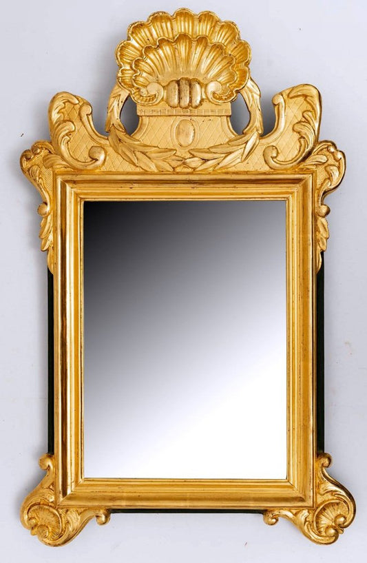 18th Century Shell Mirror in Golden Wood with Leaf Mercury