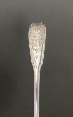 18th Century Shell Model Silver Stew Spoon with Coat of Arms-QKG-1758620