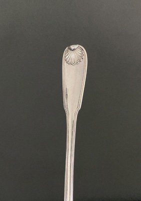 18th Century Shell Model Silver Stew Spoon with Coat of Arms-QKG-1758620