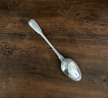 18th Century Shell Model Silver Stew Spoon with Coat of Arms-QKG-1758620