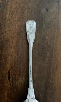 18th Century Shell Model Silver Stew Spoon with Coat of Arms-QKG-1758620