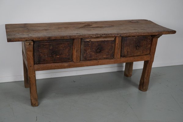 18th Century Spanish Rustic Farmhouse Chestnut Console-XO-1818841