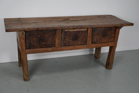 18th Century Spanish Rustic Farmhouse Chestnut Console