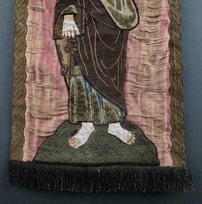 18th Century Tapestry on Silk with Embroidered Saint-QKG-1754188