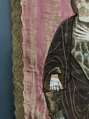 18th Century Tapestry on Silk with Embroidered Saint-QKG-1754188