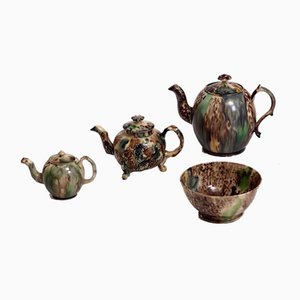 18th Century Teapots and Bowl Faience with Tortoiseshell Decorations from Wieldon, Set of 4-SA-636415