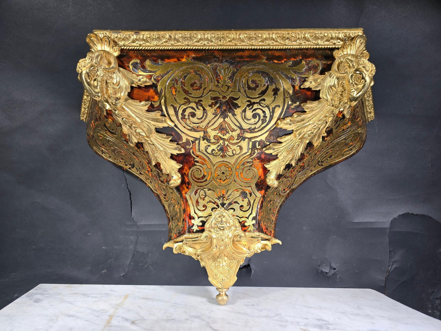 18th Century Wall Pedestal with Boulle Marquetry and Mercury Gilt Bronzes, 1750